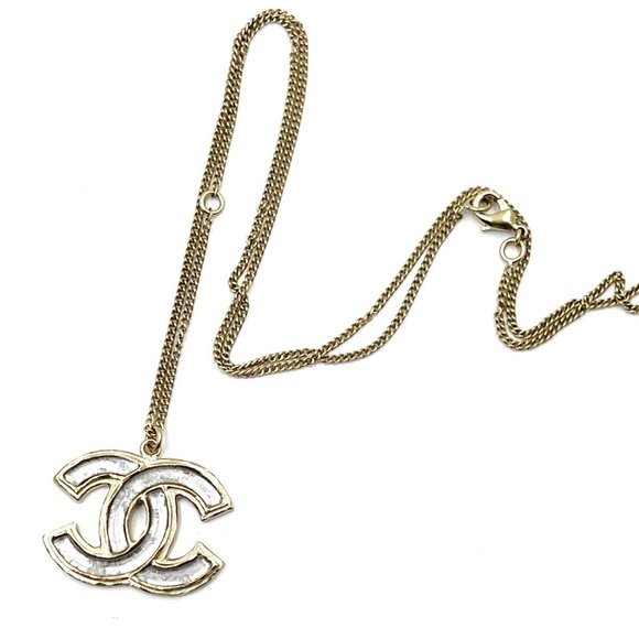 Chanel Gold CC Clear Enamel Pendant Necklace - Picture 1 of 3